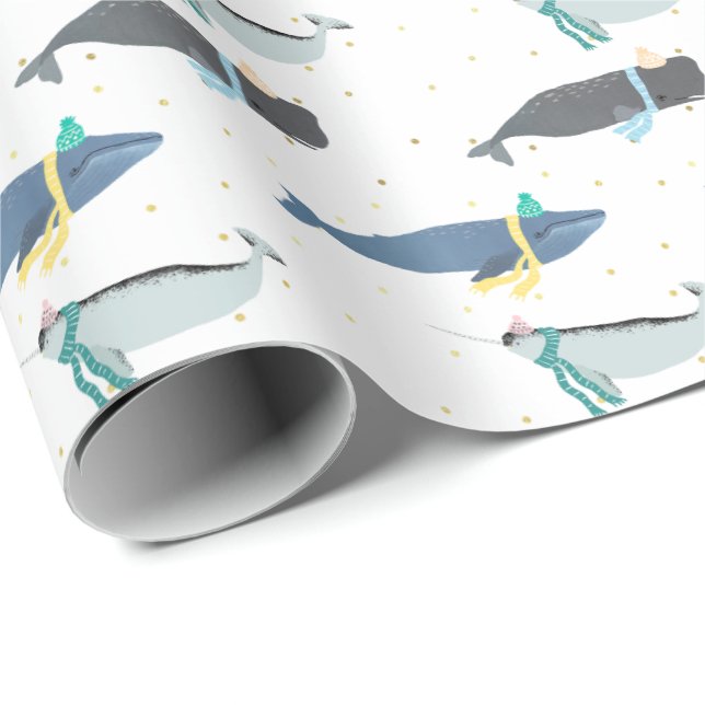 Cute Whale Narwhal Winter Birthday Kids  Wrapping Paper (Roll Corner)