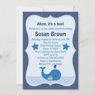 Cute Whale Nautical Baby Shower Invitation