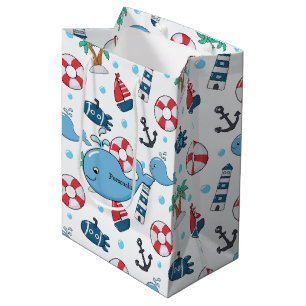 Cute Whale Nautical Custom Medium Gift Bag