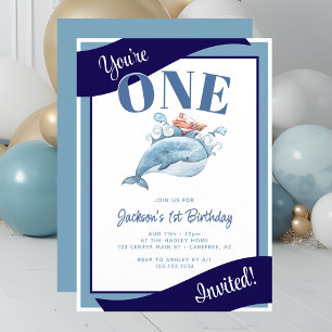 Cute Whale Nautical Kid's Birthday Party Invitation