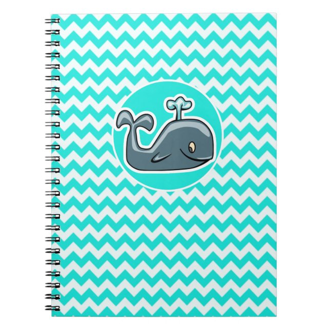 Cute Whale on Turquoise, Aqua Colour Chevron Notebook (Front)