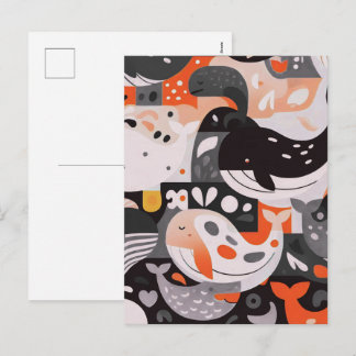 Cute Whale Pattern Modern Ocean Wall Art Holiday Postcard