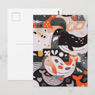 Cute Whale Pattern Modern Ocean Wall Art Postcard
