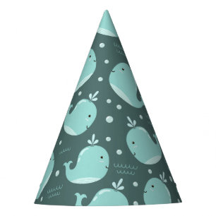 Cute Whale Pattern on Teal Blue Kids Birthday Party Hat