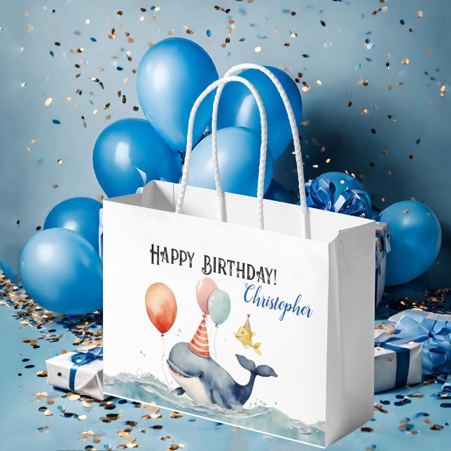 Cute Whale Personalised Boys Birthday Large Gift Bag (Creator Uploaded)