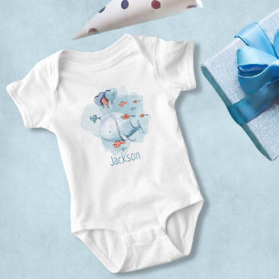 Cute Whale Personalised Name Baby Bodysuit