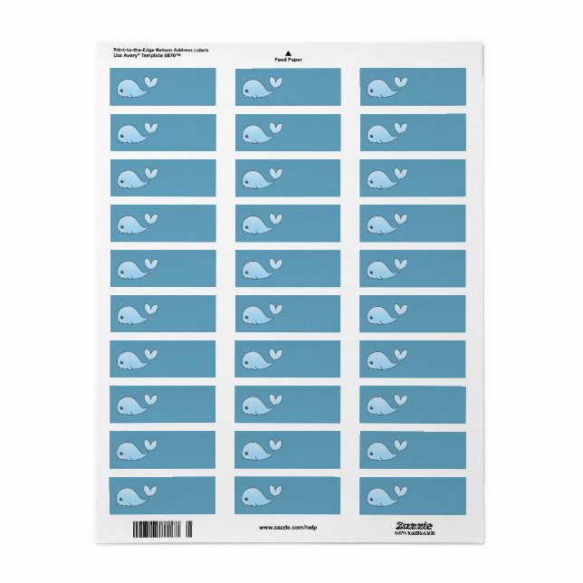 CUTE WHALE RETURN ADDRESS LABEL (Full Sheet)