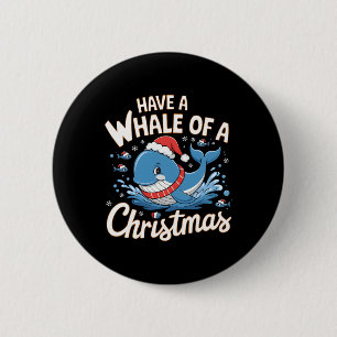 Cute Whale Santa Christmas Ocean Animal Lover Holi 6 Cm Round Badge