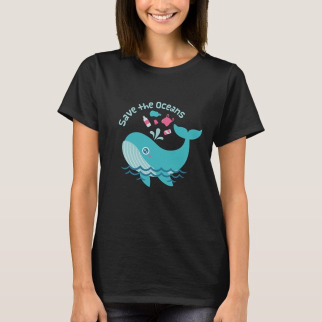 Cute Whale, Save the Oceans T-Shirt (Front)