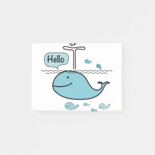 cute whale, say hello on the sea post-it notes