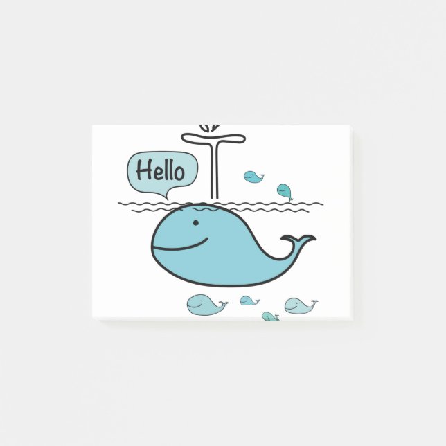 cute whale, say hello on the sea post-it notes (Front)