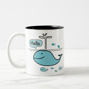 cute whale, say hello on the sea Two-Tone coffee mug
