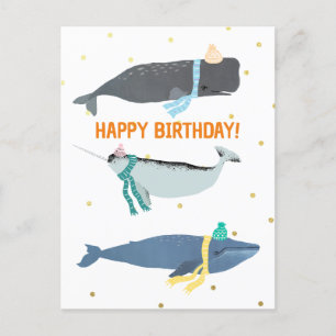 Cute Whale Scarves Winter Kids Birthday Postcard