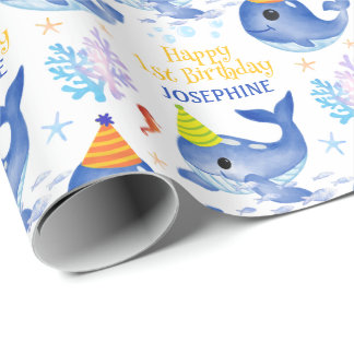 Cute Whale Sea Corals Kids Birthday Wrapping Paper