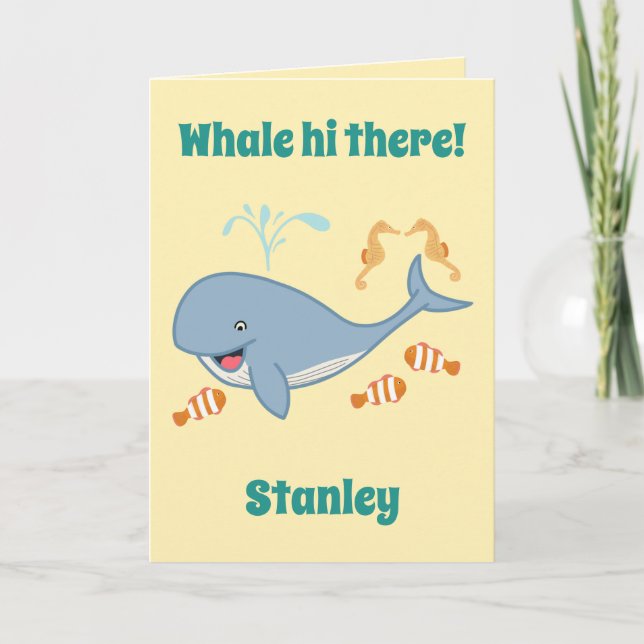 Cute whale seahorse clown fish ocean kids birthday card (Front)
