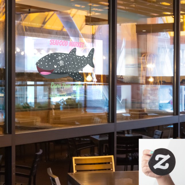 Cute whale shark happy cartoon illustration (Restaurant Window)