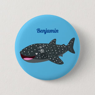 Cute whale shark happy cartoon illustration 6 cm round badge