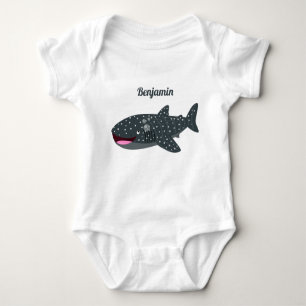 Cute whale shark happy cartoon illustration baby bodysuit