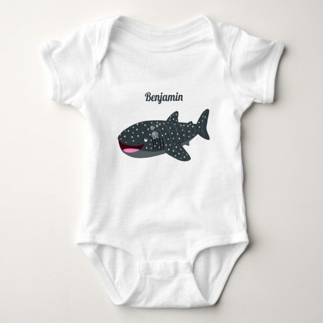 Cute whale shark happy cartoon illustration baby bodysuit (Front)