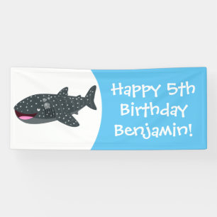 Cute whale shark happy cartoon illustration banner