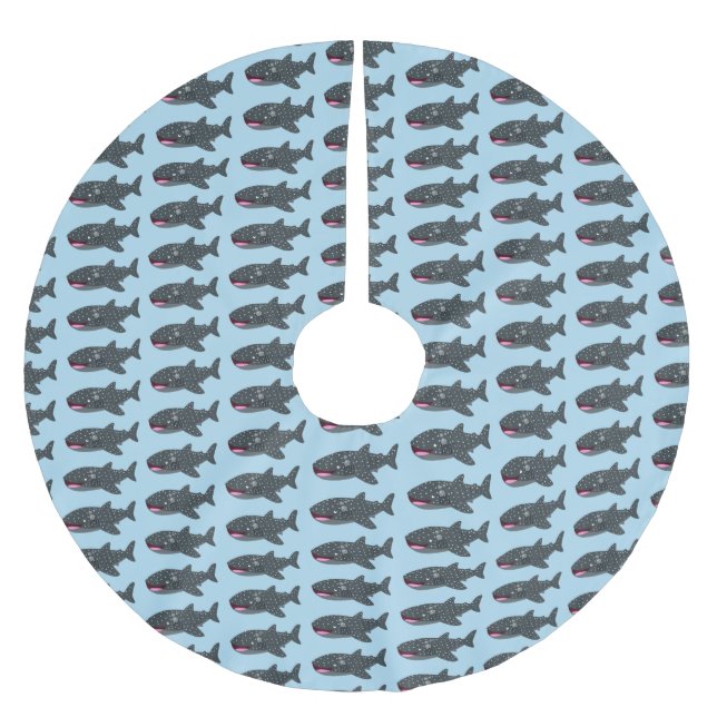 Cute whale shark happy cartoon illustration brushed polyester tree skirt (Front)