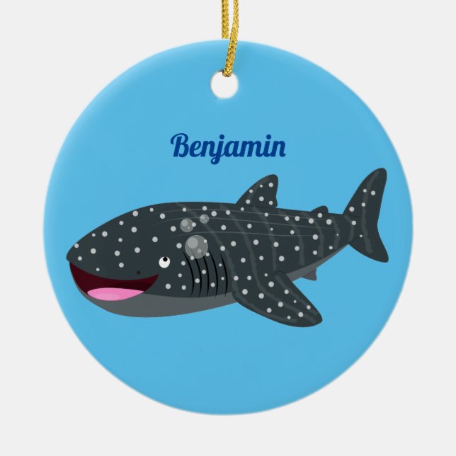 Cute whale shark happy cartoon illustration ceramic ornament (Front)