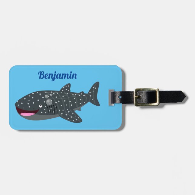 Cute whale shark happy cartoon illustration luggage tag (Front Horizontal)