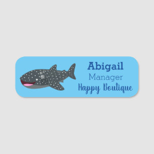 Cute whale shark happy cartoon illustration name tag