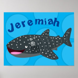 Cute whale shark happy cartoon illustration poster