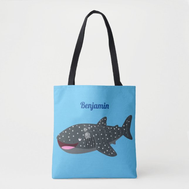 Cute whale shark happy cartoon illustration tote bag (Front)