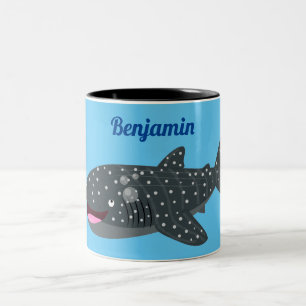 Cute whale shark happy cartoon illustration Two-Tone coffee mug