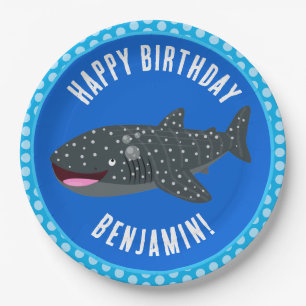 Cute whale shark personalised happy birthday  paper plate