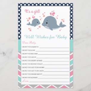 Cute Whale Shower Well Wishes for Baby Card Girl