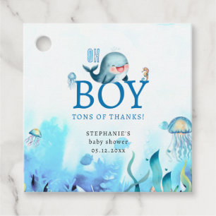 Cute Whale Under Sea Watercolor Boy Baby Shower Favour Tags