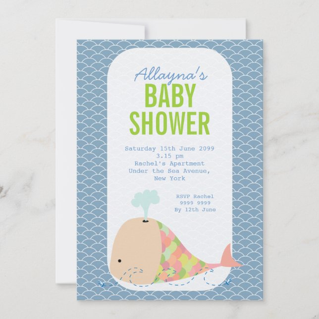 Cute Whale Under the Sea Baby Shower Party Invite (Front)