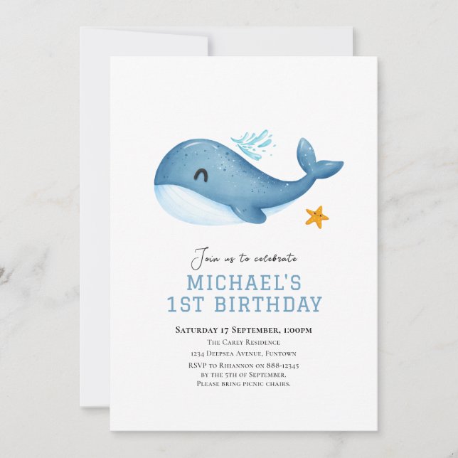 Cute whale Under the sea birthday invitation (Front)