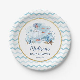 Cute Whale Under the Sea Nautical Baby Shower Paper Plate