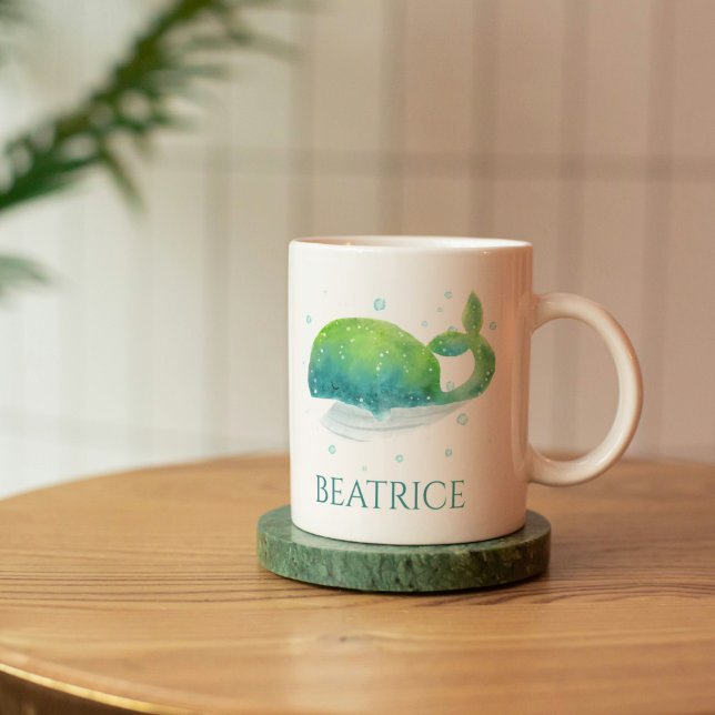 Cute Whale Watercolor Customised Coffee Mug (Watercolor Whale Mug)