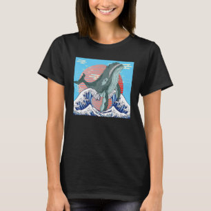 cute whale waves sea Japanese style for animal T-Shirt
