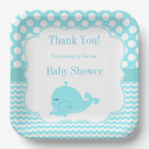 Cute Whale with Baby Blue Boy Baby Shower Paper Paper Plate