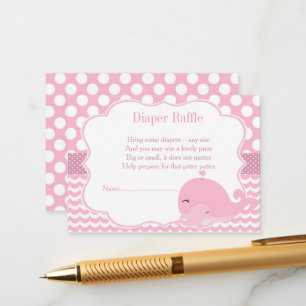 Cute Whale with Baby Pink Girl Baby Diaper Raffle Enclosure Card