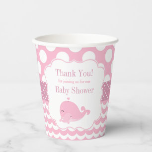 Cute Whale with Baby Pink Girl Baby Shower Paper Cups
