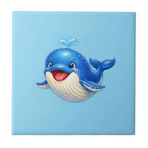 Cute Whale with Big Eyes Happy Ocean Animal Illust Ceramic Tile