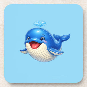 Cute Whale with Big Eyes Happy Ocean Animal Illust Coaster