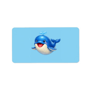 Cute Whale with Big Eyes Happy Ocean Animal Illust Label