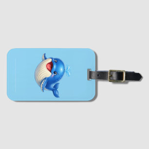 Cute Whale with Big Eyes Happy Ocean Animal Illust Luggage Tag