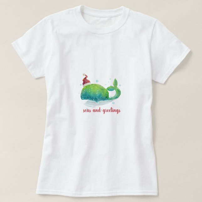 Cute Whale with Santa Hat T-Shirt (Design Front)