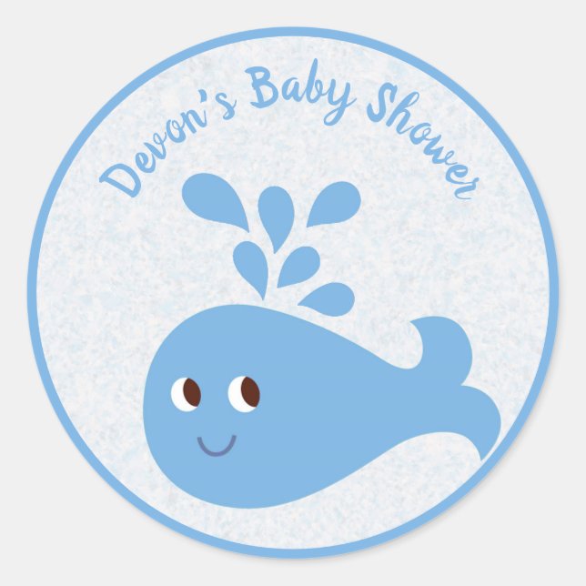 Cute Whale with Spout Personalised Classic Round Sticker (Front)