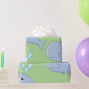 Cute Whale with Water Splash Adorable Animal  Wrapping Paper