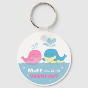 Cute Whale You Be Mine Valentines Pun Key Ring
